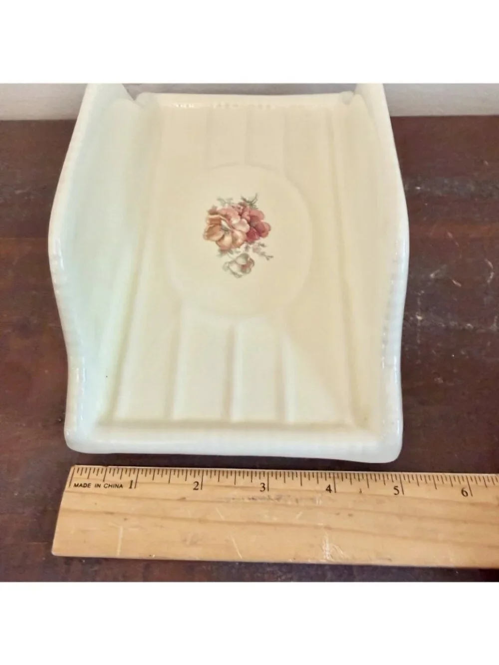 VTG Athena California Ceramic Pottery Napkin Towel Holder Floral Design 8